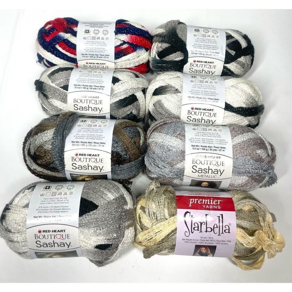 Red Heart Boutique Sashay Acrylic Metallic Ruffling Yarn 8 Rolls 3.5 oz New! - Picture 2 of 8